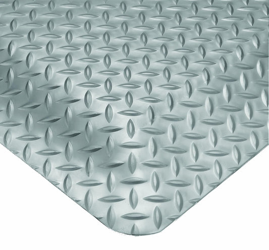 Wearwell Diamond-Plate SpongeCote UltraSoft Mat, 3' Width x 10' Length x 15/16" Thickness, Gray - 414.1516x3x10GY