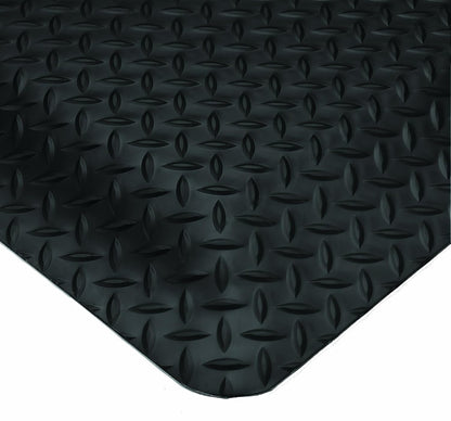 Wearwell Diamond-Plate SpongeCote UltraSoft Mat, 6' Width x 75' Length x 15/16" Thickness, Black - 414.1516x6x75BK