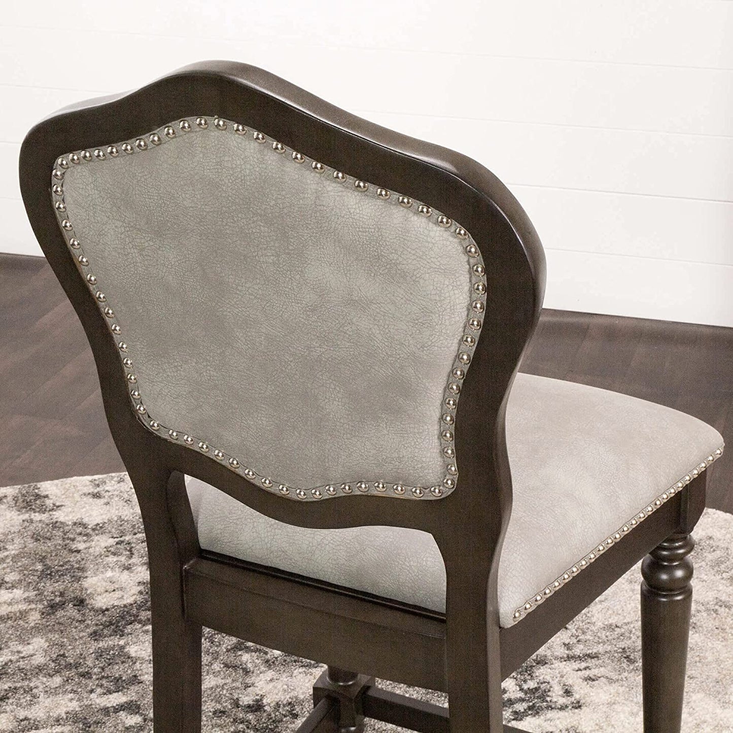 Sunset Trading Vegas Upholstered Barstools with Backs | Counter Height Dining Chairs | Distressed Gray Wood | Nailheads | Set of 2 -  CR-87711-24-2