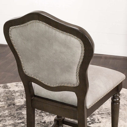 Sunset Trading Vegas Upholstered Barstools with Backs | Counter Height Dining Chairs | Distressed Gray Wood | Nailheads | Set of 2 -  CR-87711-24-2