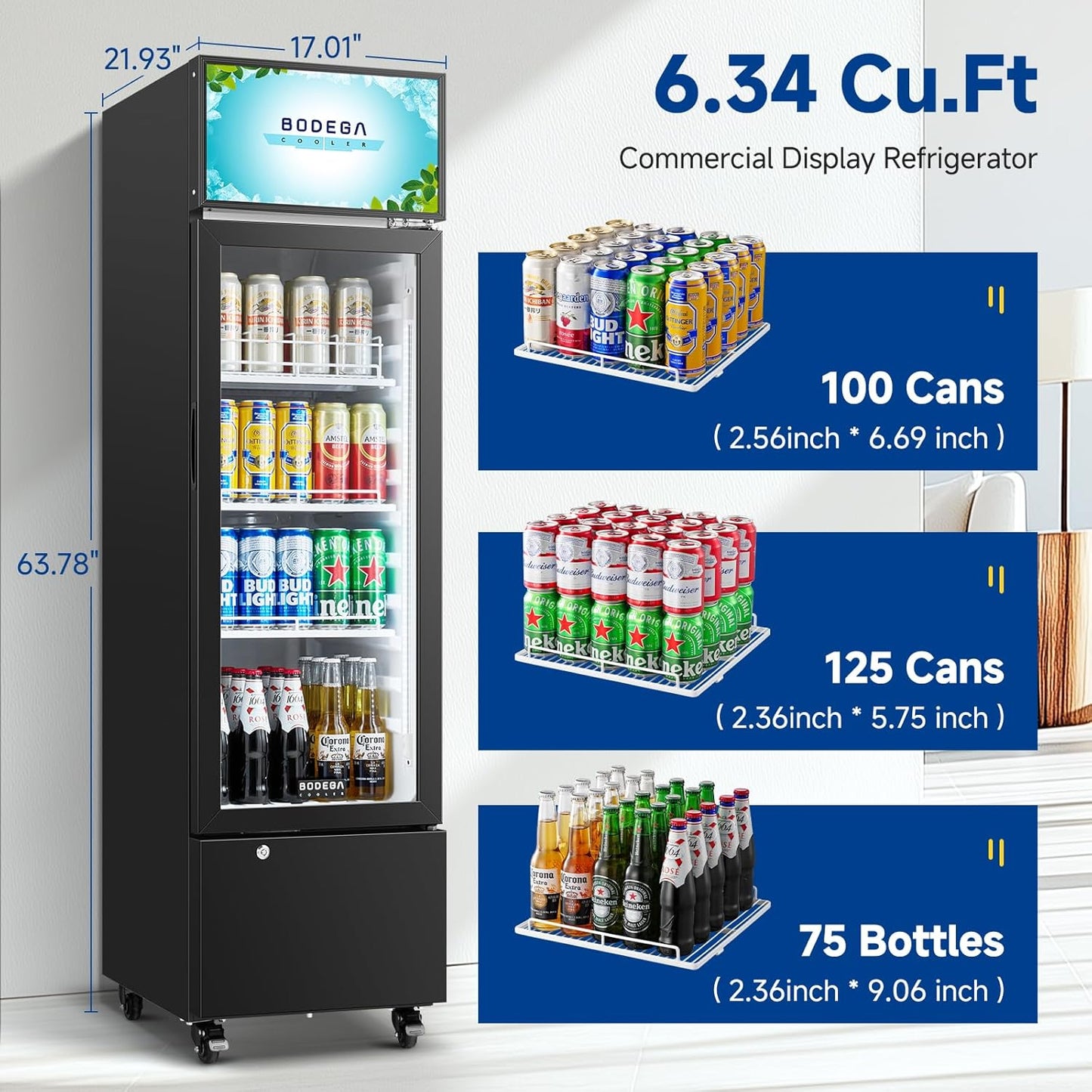 BODEGACOOLER 6.34 Cu.ft Commercial Refrigerator with Glass Door