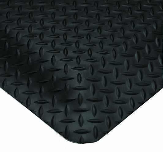Wearwell Diamond-Plate SpongeCote UltraSoft Mat, 3' Width x 75' Length x 15/16" Thickness, Black - 414.1516x3x75BK