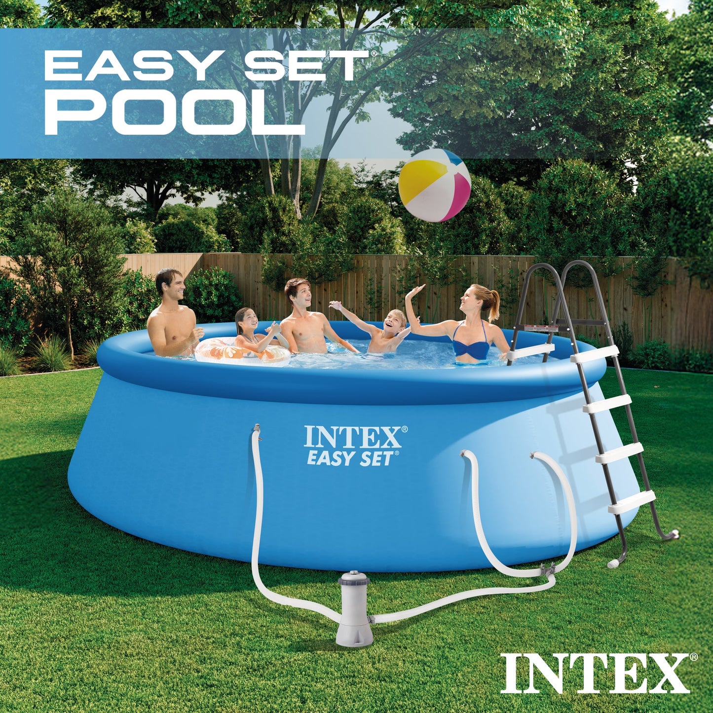 Summer Waves Intex 15' x 48" Inflatable Easy Set Above Ground Swimming Pool w/ Ladder & Pump - 84368