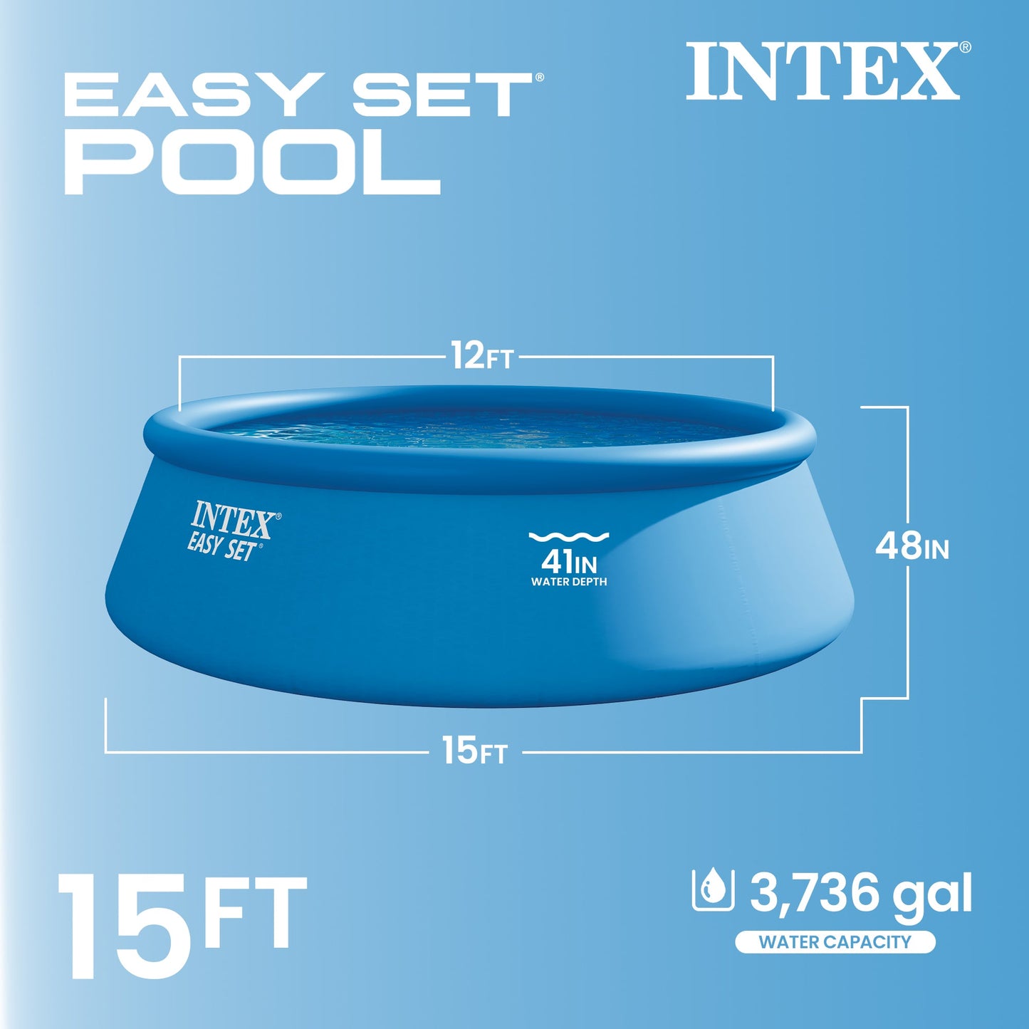 Summer Waves Intex 15' x 48" Inflatable Easy Set Above Ground Swimming Pool w/ Ladder & Pump - 84368