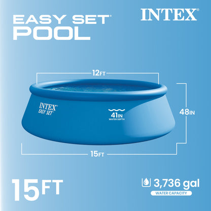 Summer Waves Intex 15' x 48" Inflatable Easy Set Above Ground Swimming Pool w/ Ladder & Pump - 84368