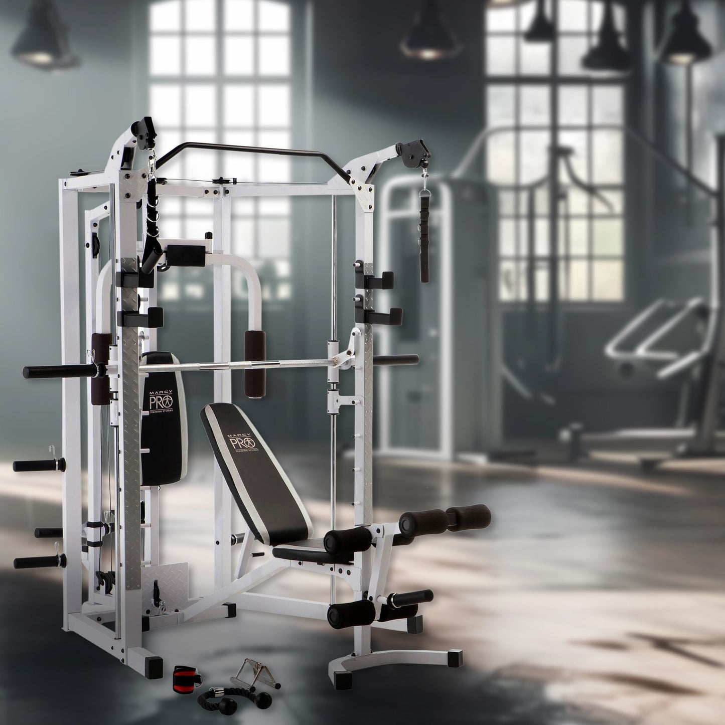 Marcy 5276 Combo Smith Heavy-Duty Total Body Strength Home Gym Machine, White - 84823