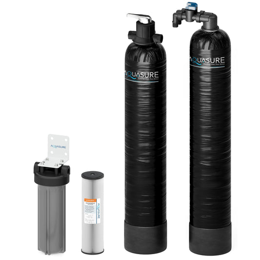 Aquasure  Series | 10 GPM Salt-Free Conditioning Bundle with Fortitude Pro Whole House Water Treatment System & Pleated Sediment Pre-Filter - AS-SF10CK