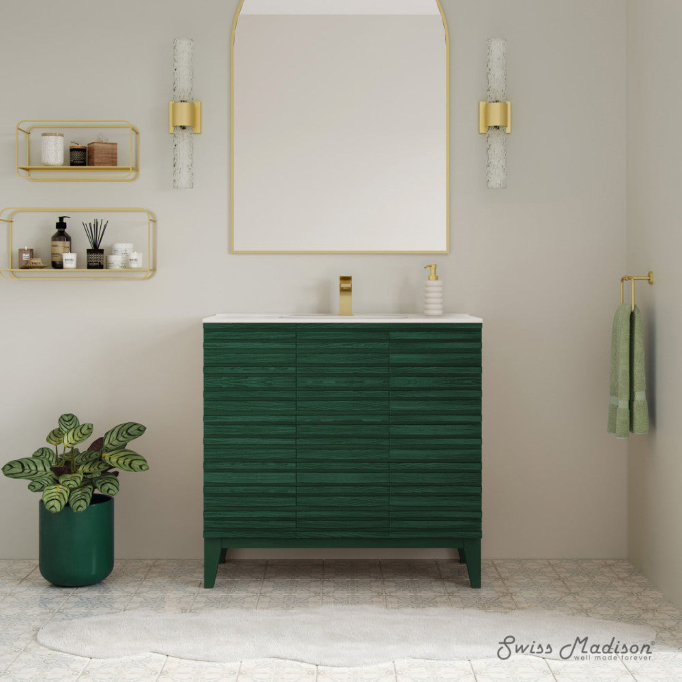 Swiss Madison Cascade 36" Freestanding Bathroom Vanity in Green Oak with Sink Top - SM-BV471GA