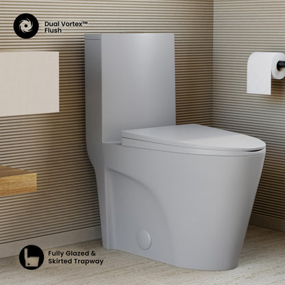 Swiss Madison St. Tropez One-Piece Elongated Toilet Vortex Dual-Flush 1.1/1.6 gpf in Matte Gray - SM-1T254MG