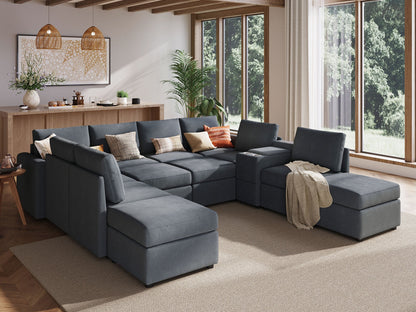 LINSY HOME RUBIK III 8 Seats with 4 Ottomans & Console - US-LH-SPF-Sofa-S800-F-84101-0-00