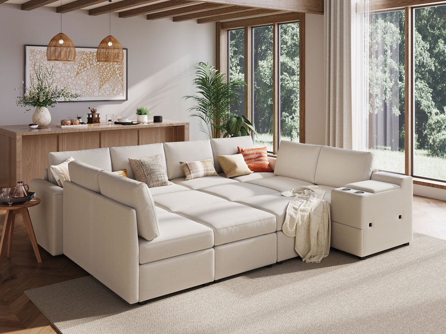 LINSY HOME RUBIK III 8 Seats with 4 Ottomans & Console - US-LH-SPF-Sofa-S800-F-84101-0-00