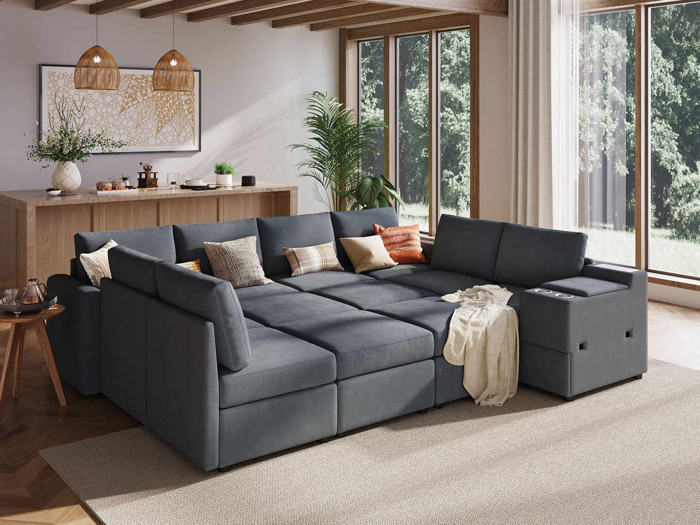 LINSY HOME RUBIK III 8 Seats with 4 Ottomans & Console - US-LH-SPF-Sofa-S800-F-84101-0-00