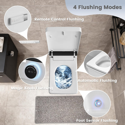 Awoco Smart Bidet Toilet, Smart Bidet with Toilet Built in, Heated Seat, Auto Open & Close Lid Seat, Foot Sensor Operation, Auto Flush, Warm Water & Dryer, Remote Control, LED Display (White) - AWC-ST-T5