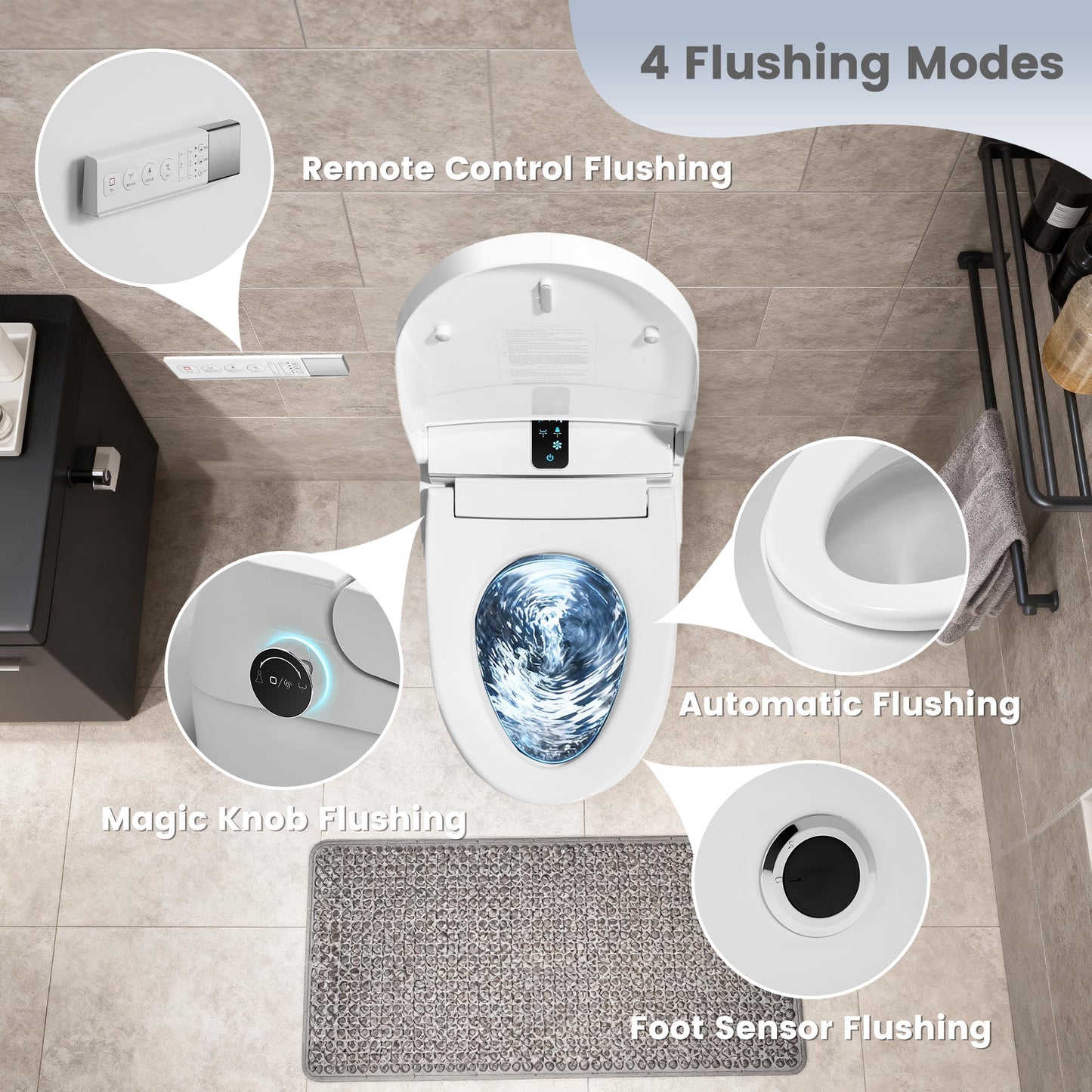 Awoco Smart Toilet with Bidet, Smart Bidet Toilet with Heated Seat, Auto Open Close, Foot Sensor Flush, Warm Water & Dryer, Remote Control, Digital Display, One Piece Toilet with Tank - AWC-ST-T3-MB
