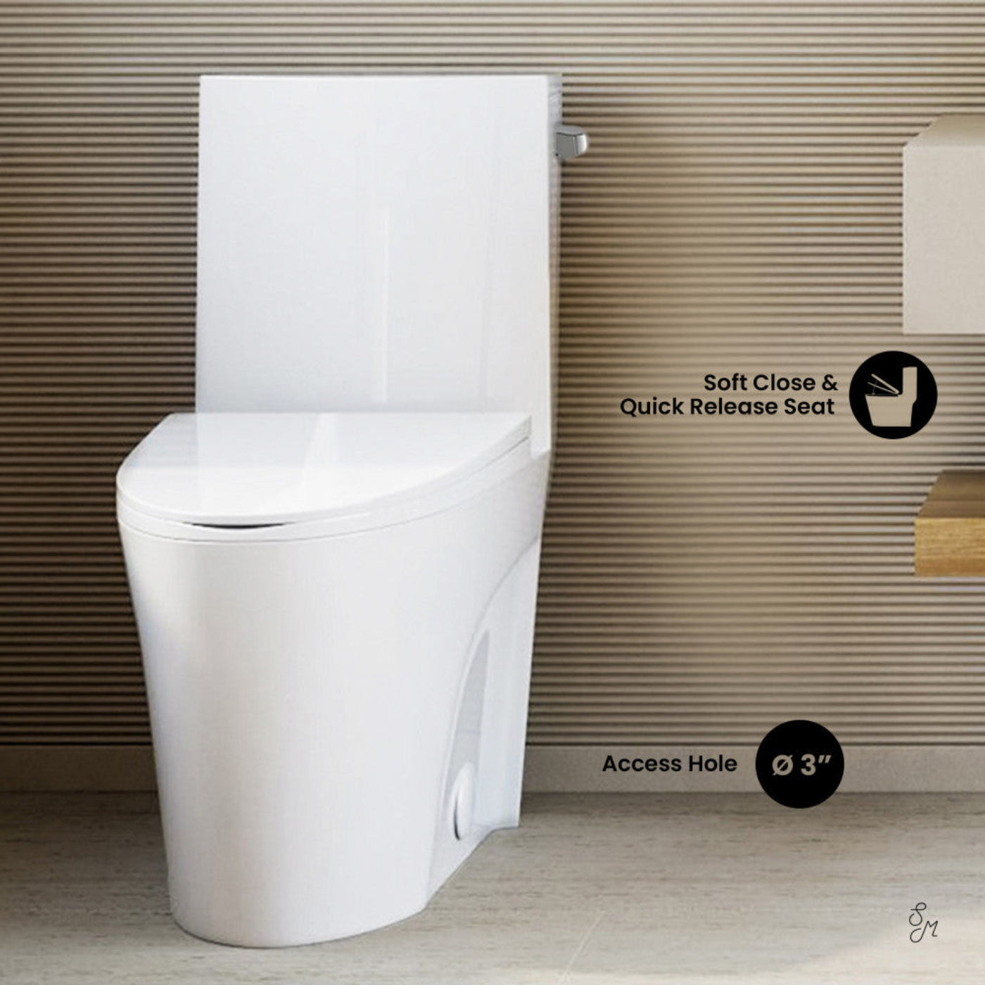 Swiss Madison St. Tropez One-Piece 14" Rough-in 1.28 GPF Right-Hand Vortex Flush Elongated Toilet in Glossy White - SM-1T0816GW