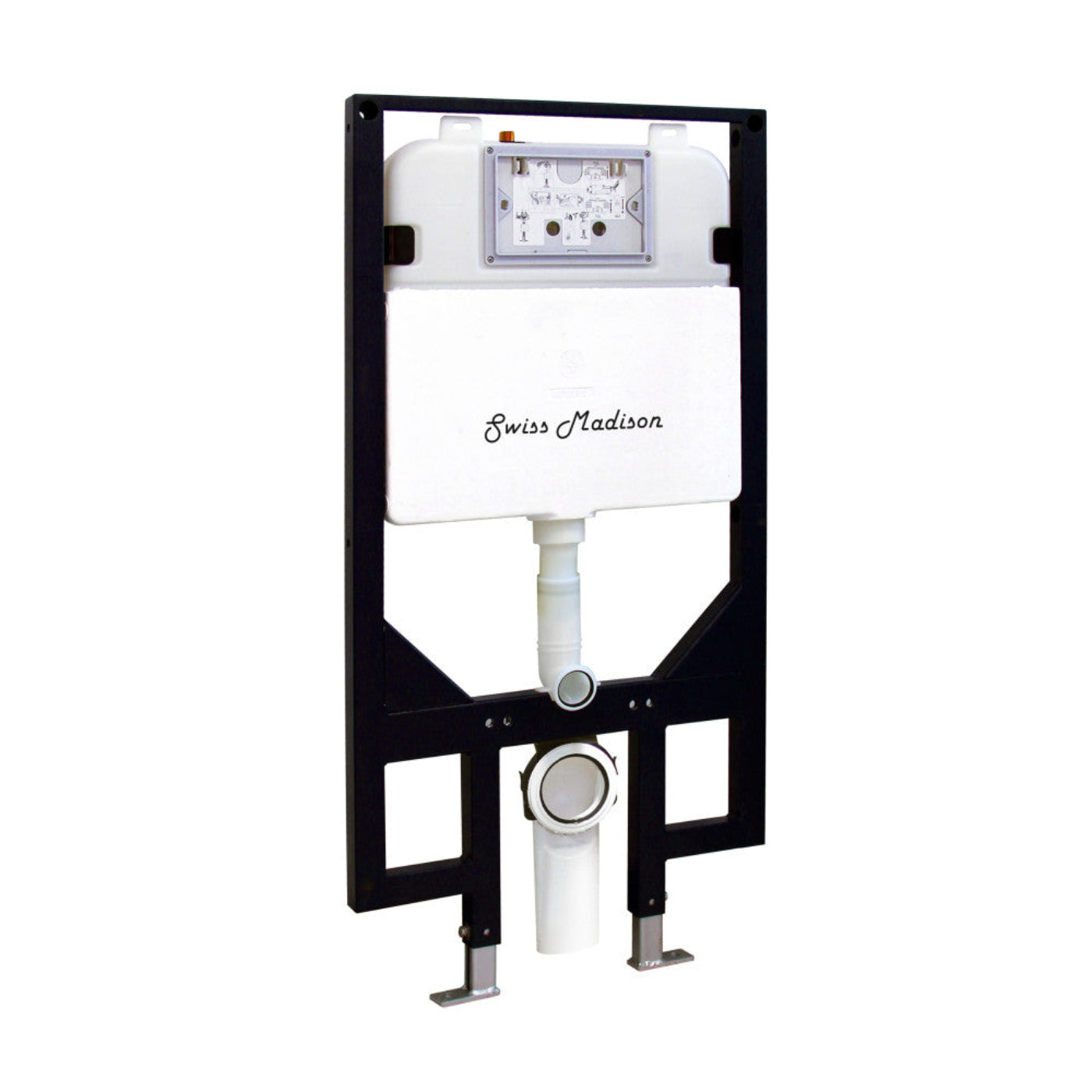 Swiss Madison Monaco Wall-Hung Toilet Bundle 0.8/1.6 GPF Dual Flush in Glossy White with Black Flush Plate - SM-WT1003GW