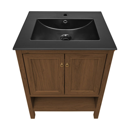 Swiss Madison Chateau 24" Freestanding Bathroom Vanity in Brown Oak with Black Sink Top - SM-BV0601BO-MB