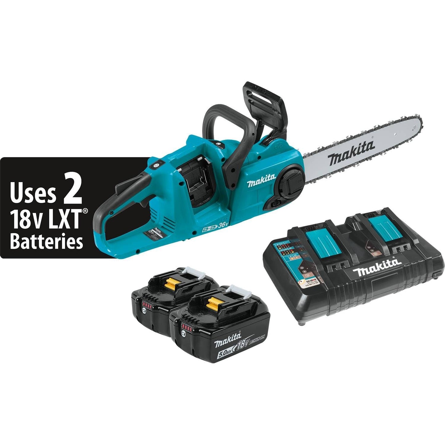 Makita XCU03PT 18V LXT Brushless 14" Chain Saw Kit, dual port charger (5.0Ah) - XCU03PT