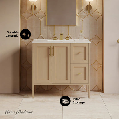 Swiss Madison Forme 36" Modular Freestanding Bathroom Vanity with 3-Hole Widespread Top in Natural Oak - SM-BV10101NO-W3