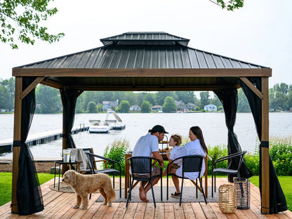 Yosemite 10x10 ft. Gazebo– Galvanized Double Roof, Aluminum Posts, Wood Finish