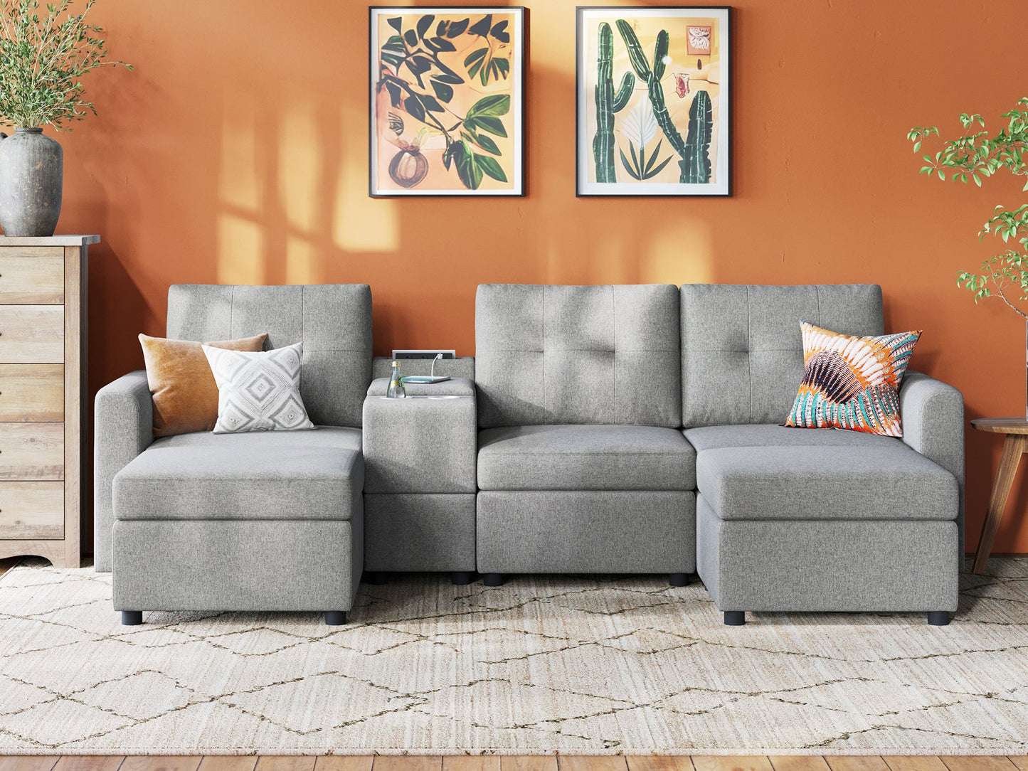 LINSY HOME RUBIK III 3 Seats with 2 Ottomans & Console - US-LH-SPF-Sofa-S800-F-32101-0-00