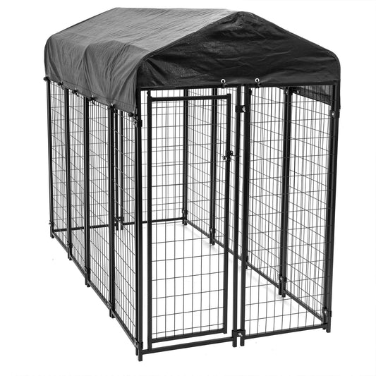 Lucky Dog Uptown Large Outdoor Covered Kennel Secure Fenced Pet Dog Crate, Black - 90333