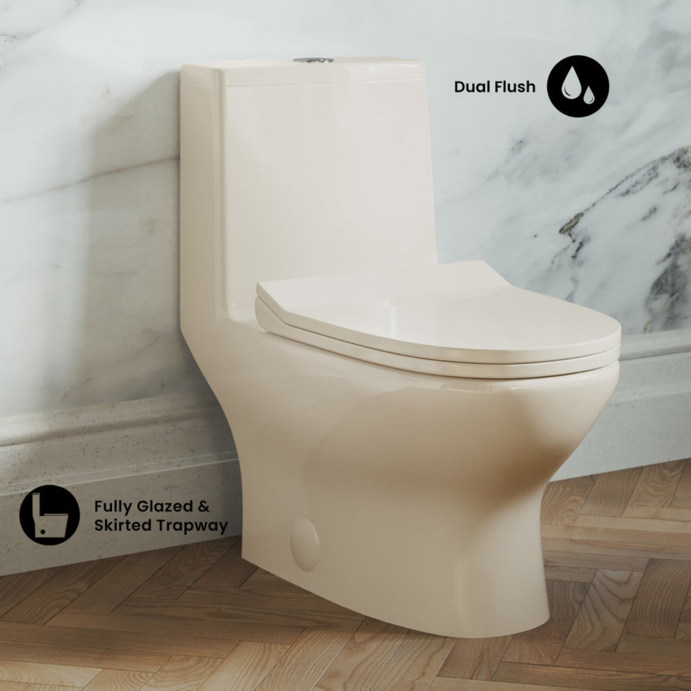 Swiss Madison Ivy One Piece Toilet Dual Vortex Flush 1.1/1.6 gpf in Bisque - SM-1T112BQ