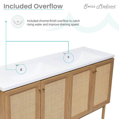 Swiss Madison Classe 60" Freestanding Bathroom Vanity in Golden Oak with Double Basin Sink Top - SM-BV666