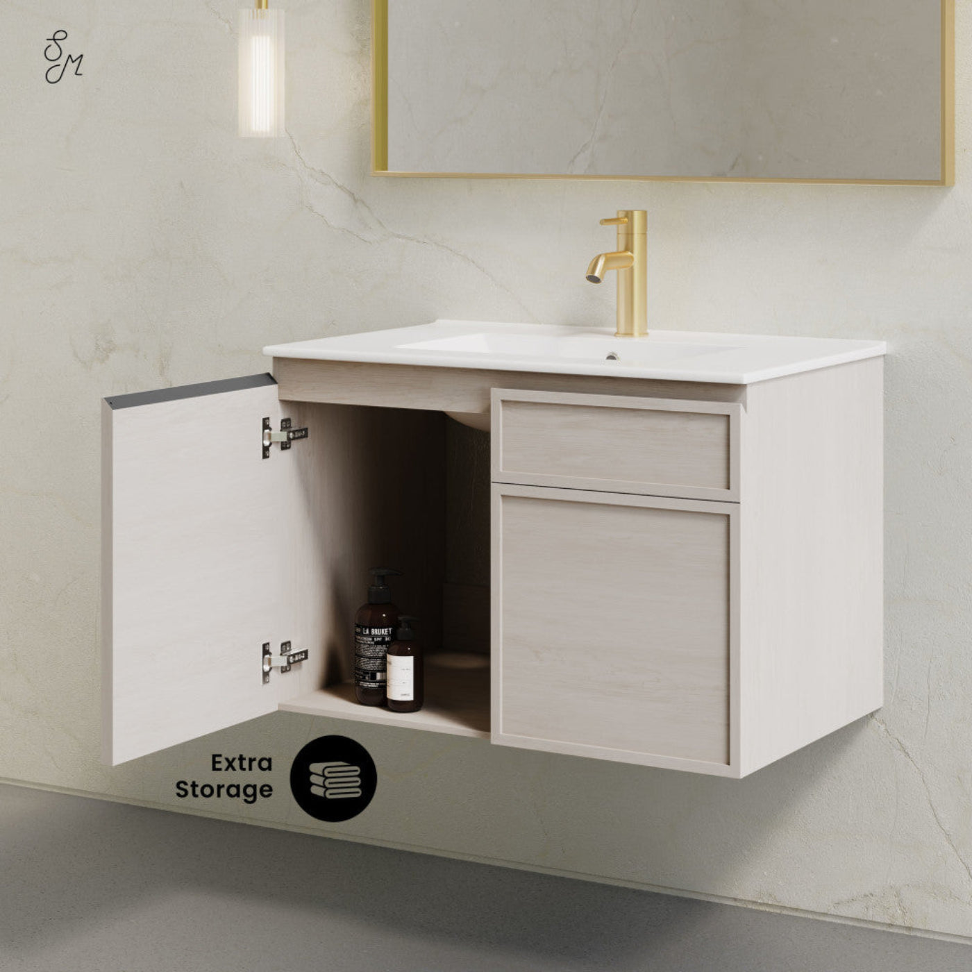 Swiss Madison St. Tropez 30" Wall-Mounted Bathroom Vanity in White Oak with Sink Top - SM-BV0825WO