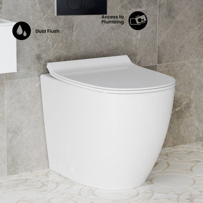 Swiss Madison St. Tropez Back-to-Wall Toilet Bundle 0.8/1.6 GPF Dual Flush in Glossy White with Black Flush Plate - SM-WT0804GW
