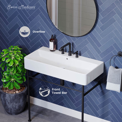 Swiss Madison Carre 36" Console Sink White Basin Black Legs with 8" Widespread Holes - SM-CS733-3