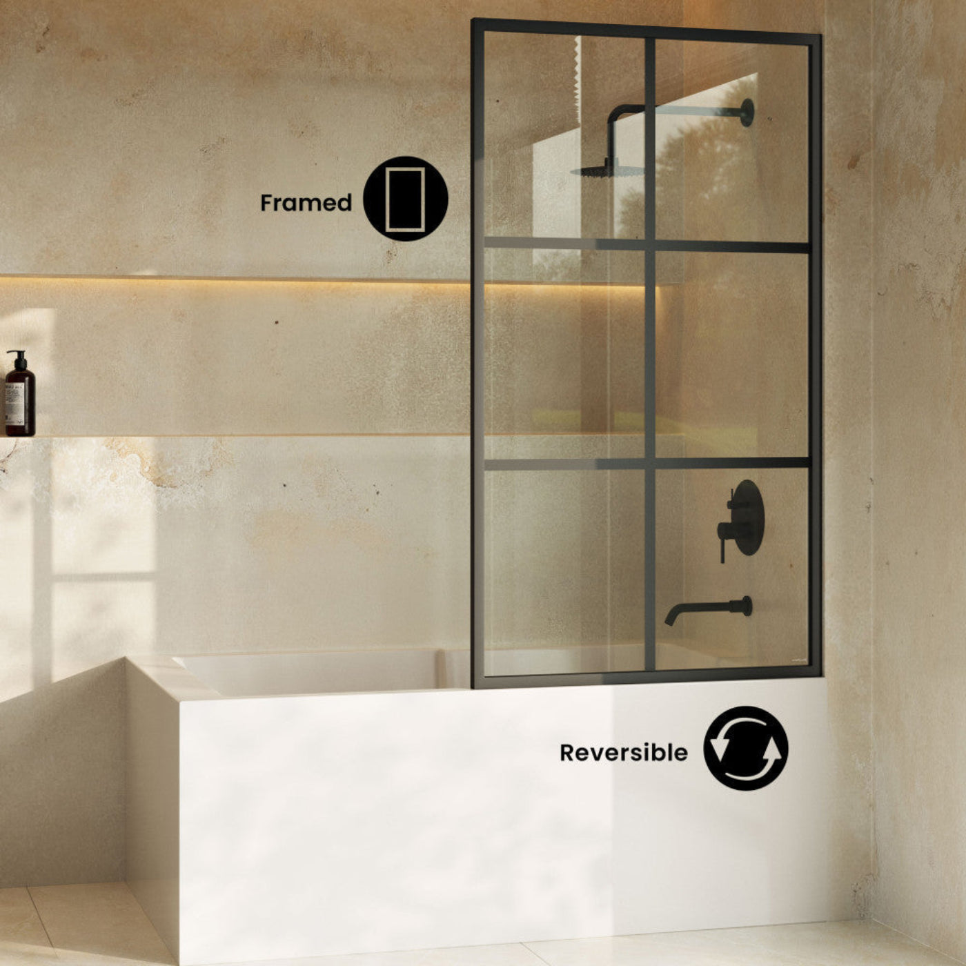Swiss Madison Virage 34 x 58 Framed Fixed 3/8 in. (10mm) Clear Tempered Glass Tub Door with Black Matte Frame - SM-TD2401MB