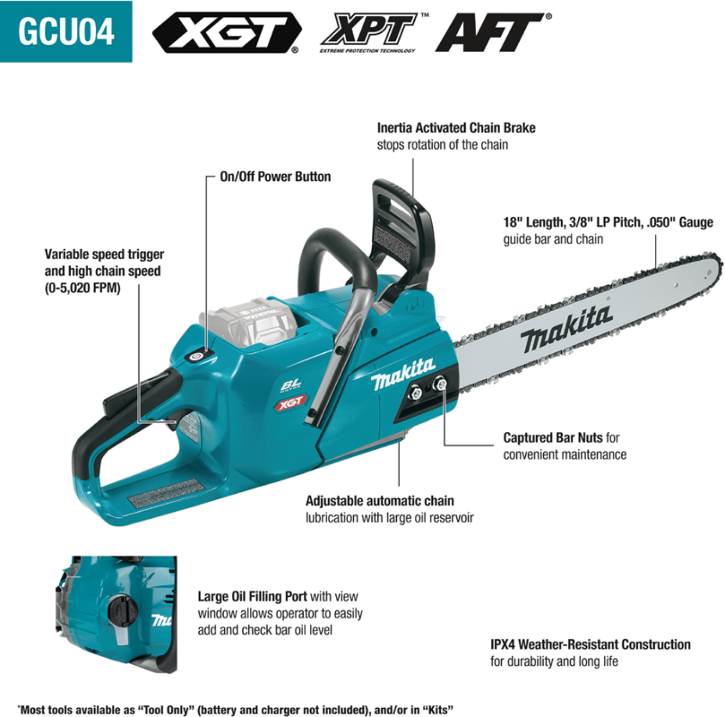 Makita GCU04T 40V MAX XGT Brushless Cordless 18 In. Chain Saw Kit - GCU04T