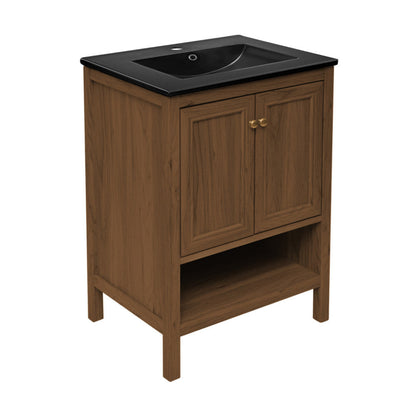 Swiss Madison Chateau 24" Freestanding Bathroom Vanity in Brown Oak with Black Sink Top - SM-BV0601BO-MB