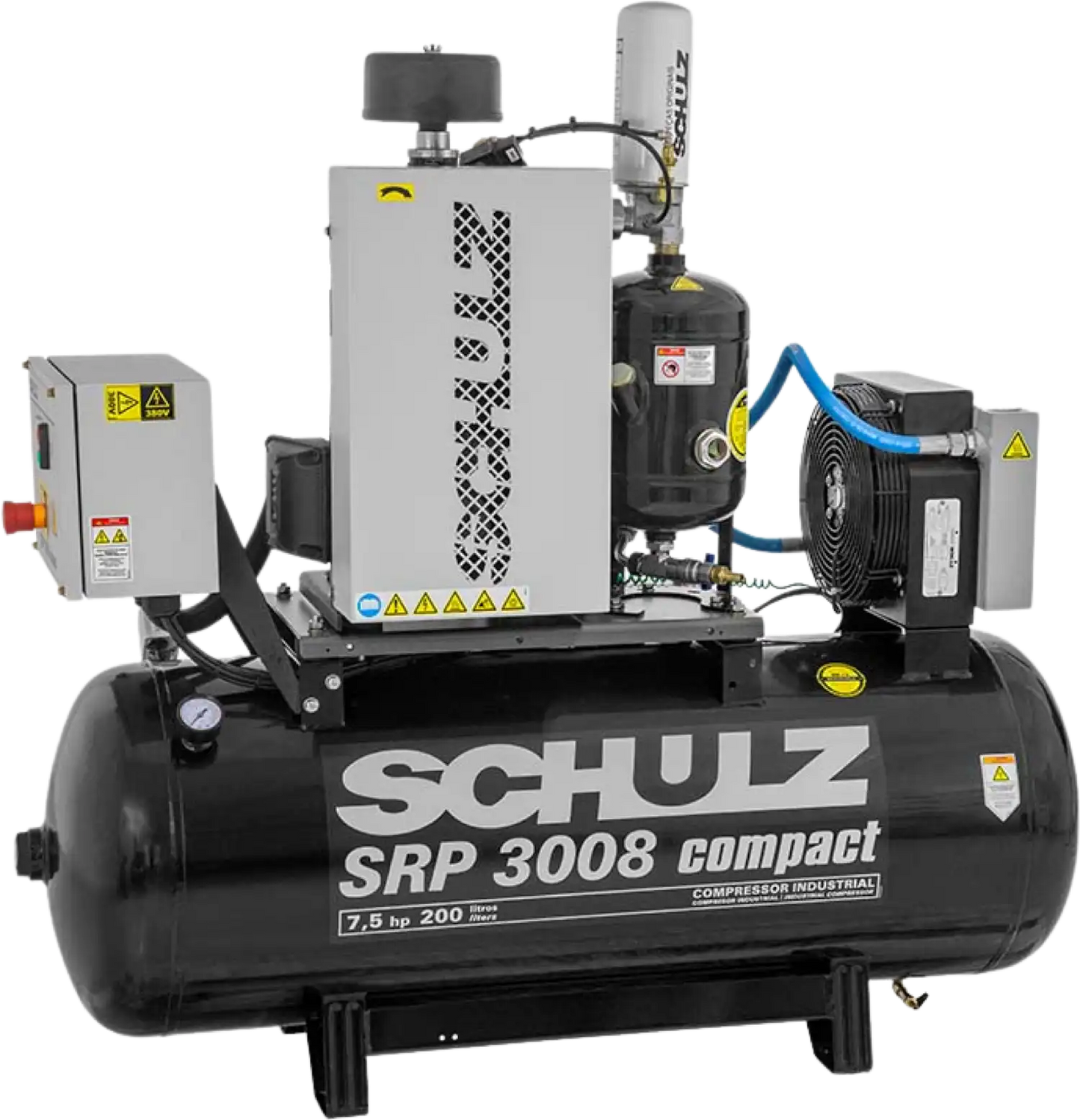 Schulz SRP-3008 Compact Air Compressor 7.5 HP 60 gal. 208-230V 3-Phase Horizontal - 970.3891-0