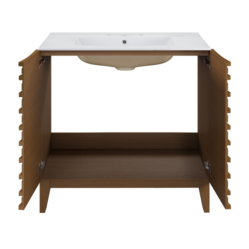 Cascade 30" Freestanding Bathroom Vanity in Brown Oak with 3-Hole Widespread Sink Top