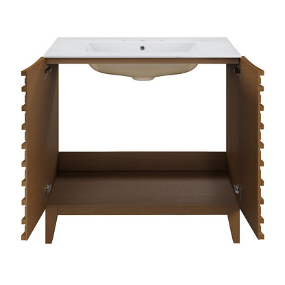 Cascade 30" Freestanding Bathroom Vanity in Brown Oak with 3-Hole Widespread Sink Top