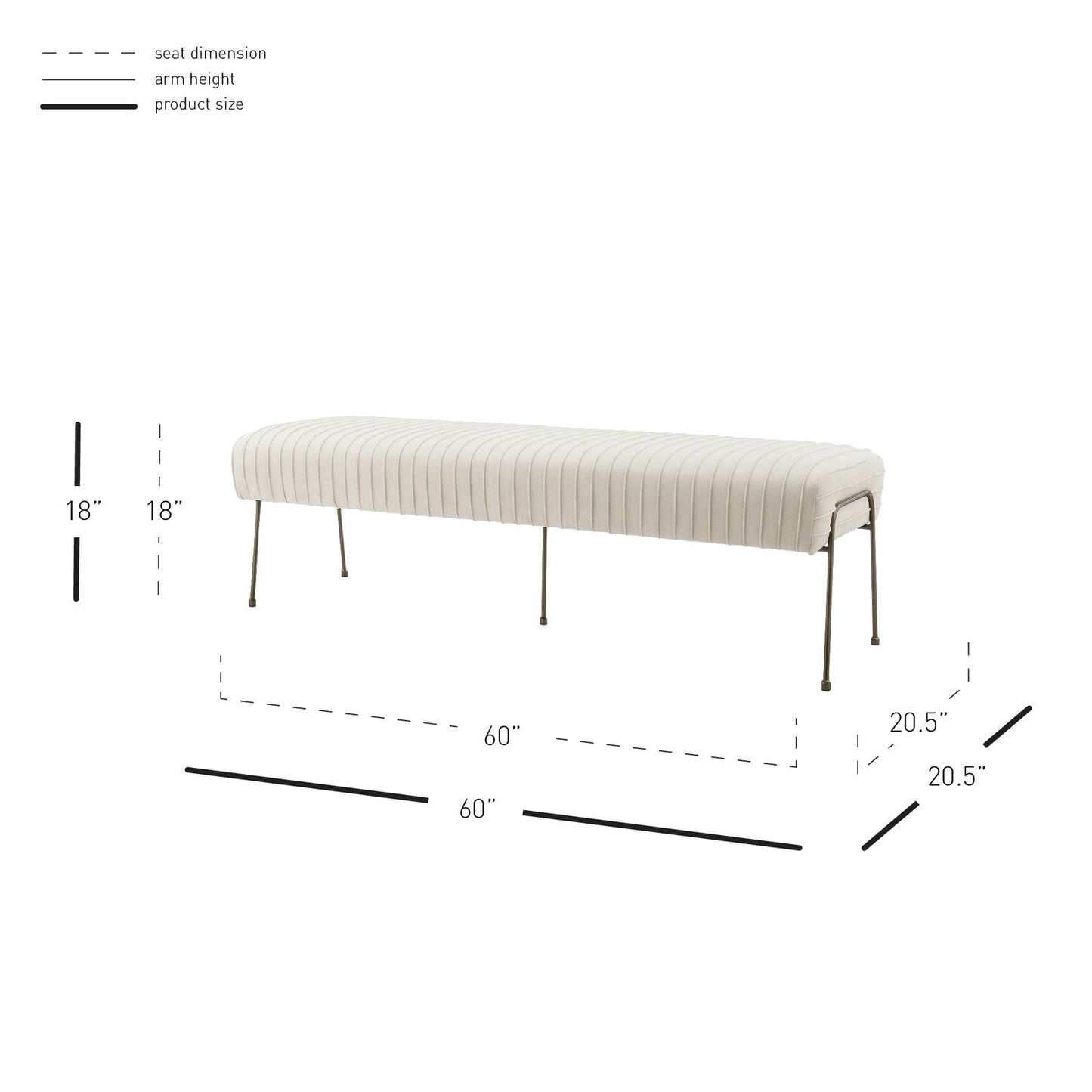 New Pacific Direct Merritt Pleated Velvet Fabric Bench 9900030-332