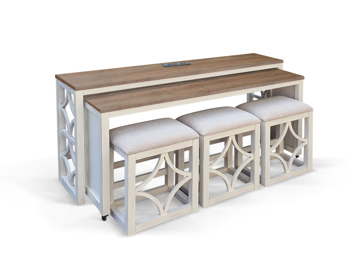 Sunny Designs Pasadena - Nesting Console Table With Stools (5 Piece Set) - Buckskin / Marble White - 2114MB