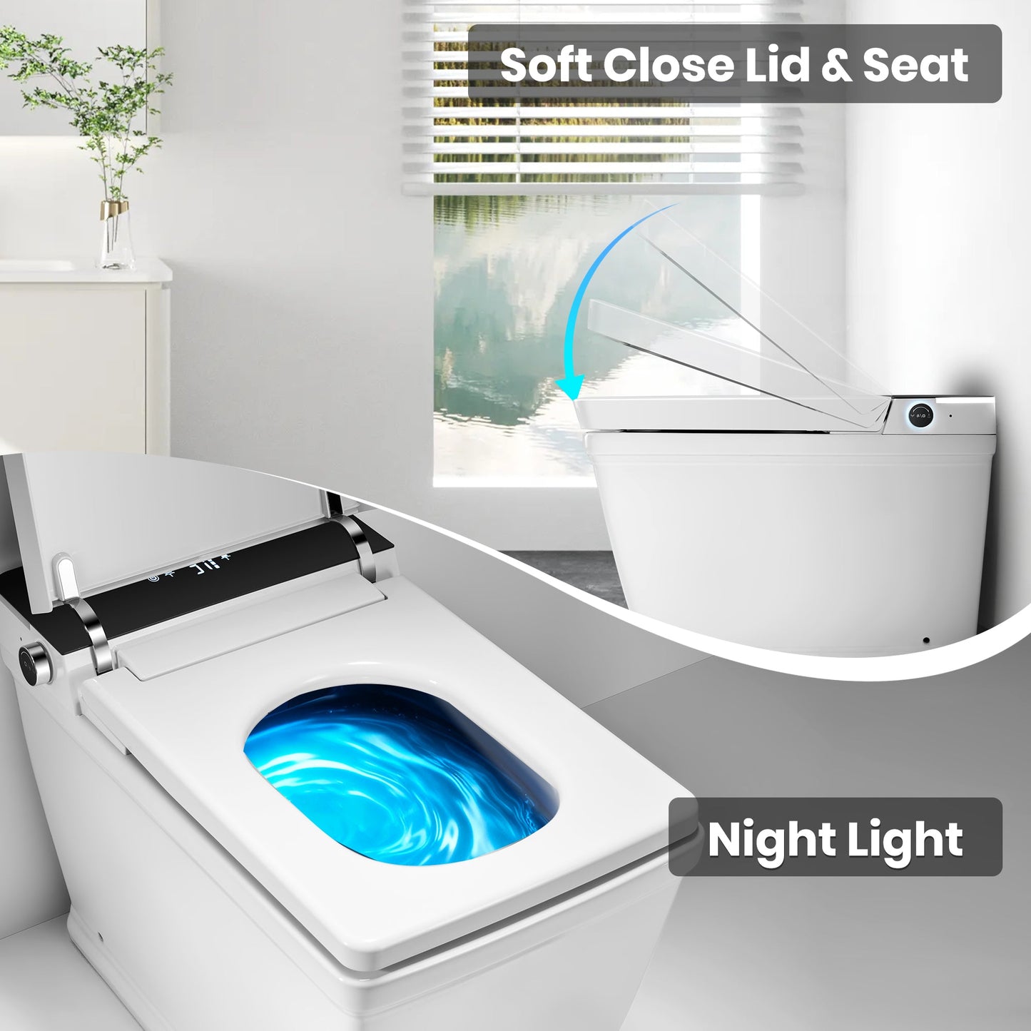 Awoco Smart Bidet Toilet, Smart Bidet with Toilet Built in, Heated Seat, Auto Open & Close Lid Seat, Foot Sensor Operation, Auto Flush, Warm Water & Dryer, Remote Control, LED Display (White) - AWC-ST-T5