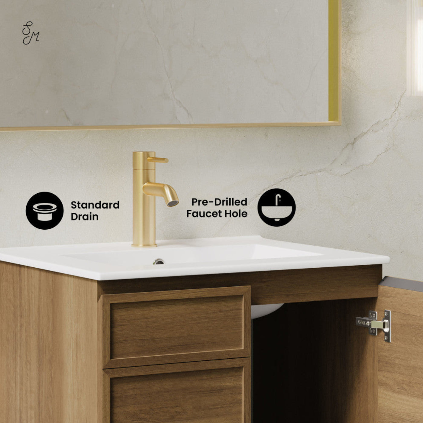 Swiss Madison St. Tropez 24" Wall-Mounted Bathroom Vanity in Brown Oak with Sink Top - SM-BV0819BO