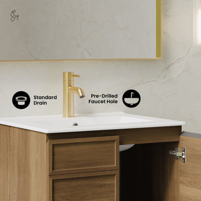 Swiss Madison St. Tropez 24" Wall-Mounted Bathroom Vanity in Brown Oak with Sink Top - SM-BV0819BO