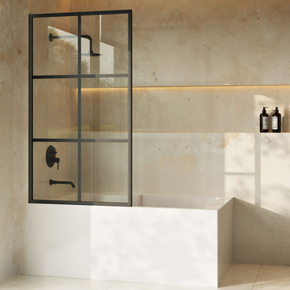 Swiss Madison Virage 34 x 58 Framed Fixed 3/8 in. (10mm) Clear Tempered Glass Tub Door with Black Matte Frame - SM-TD2401MB