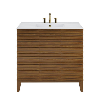 Swiss Madison Cascade 36 in. Brown oak Bathroom Vanity With White, 3-Hole Ceramic Sink Top - SM-BV471BK-3