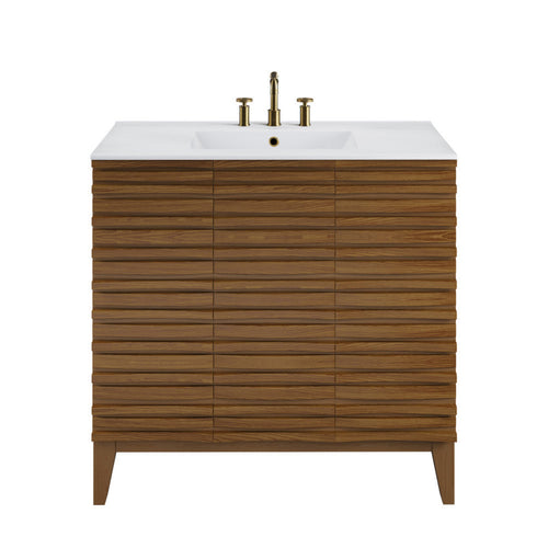 Swiss Madison Cascade 36 in. Brown oak Bathroom Vanity With White, 3-Hole Ceramic Sink Top - SM-BV471BK-3