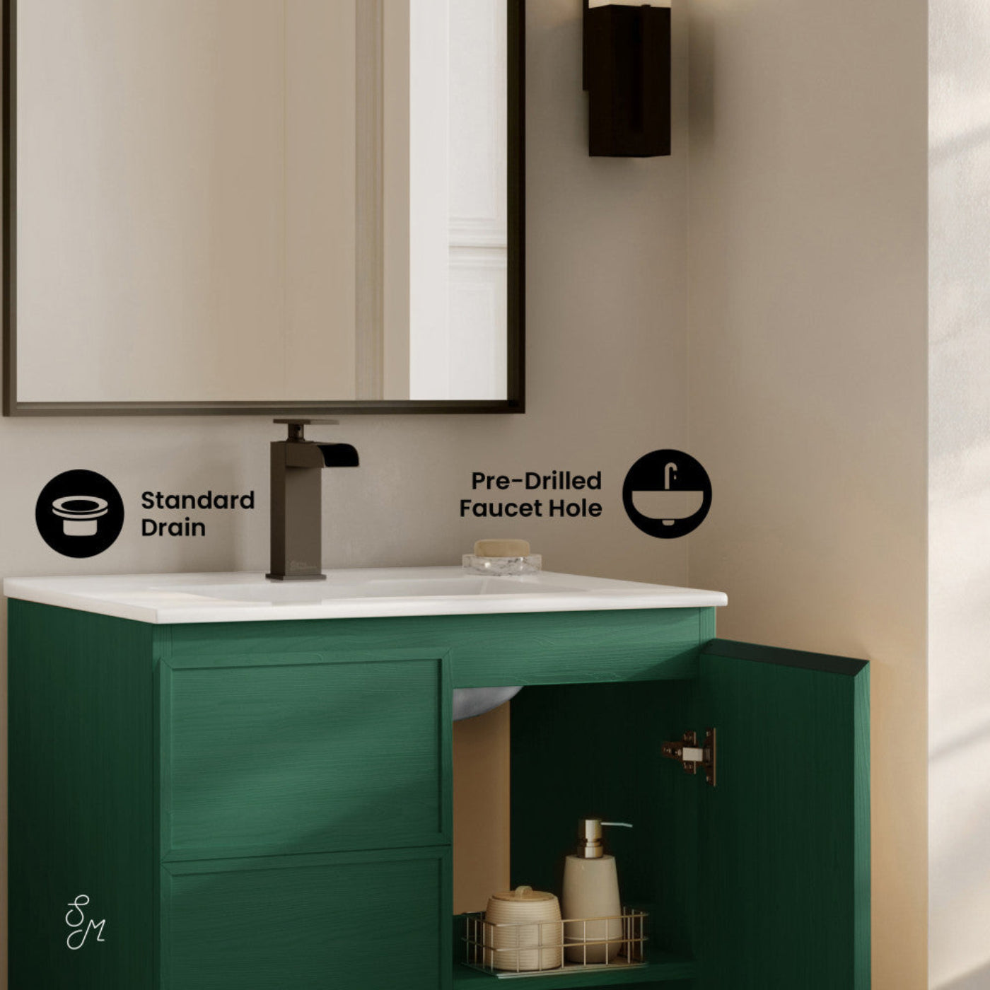 Swiss Madison St. Tropez 24" Freestanding Bathroom Vanity in Green Oak with Sink Top - SM-BV0801GA