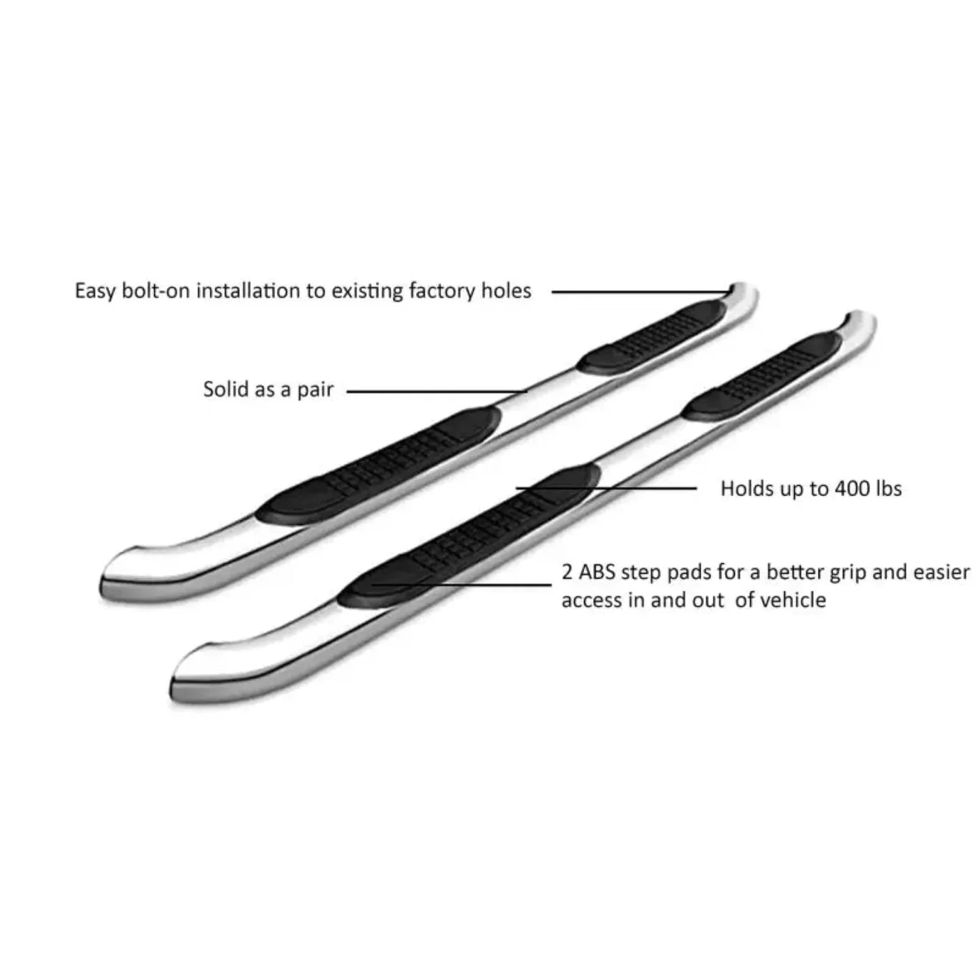 Black Horse 9JGCL21SS Stainless Steel 3In Side Steps - BLK9JGCL21SS