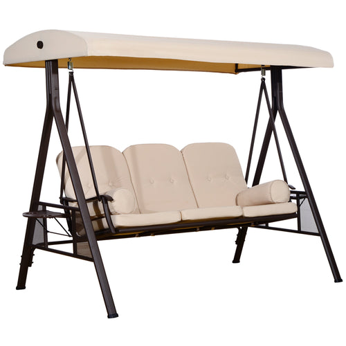 Outsunny 3-Seat Patio Swing Chair with Adjustable Canopy, Removable Cushion & Pillows, Beige -84A-068