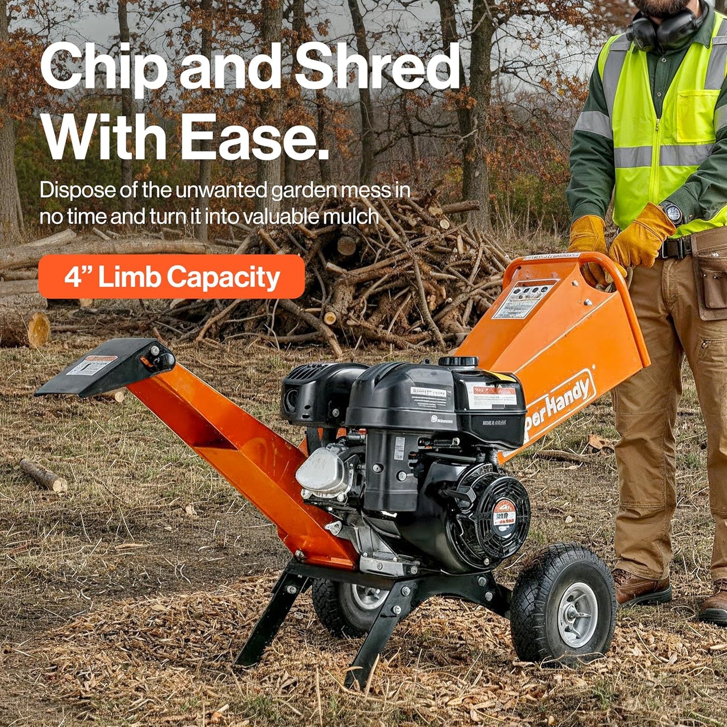 Super Handy GUO148 Wood Chipper Mulcher 4" Capacity 9 HP Gas Engine New - GUO148