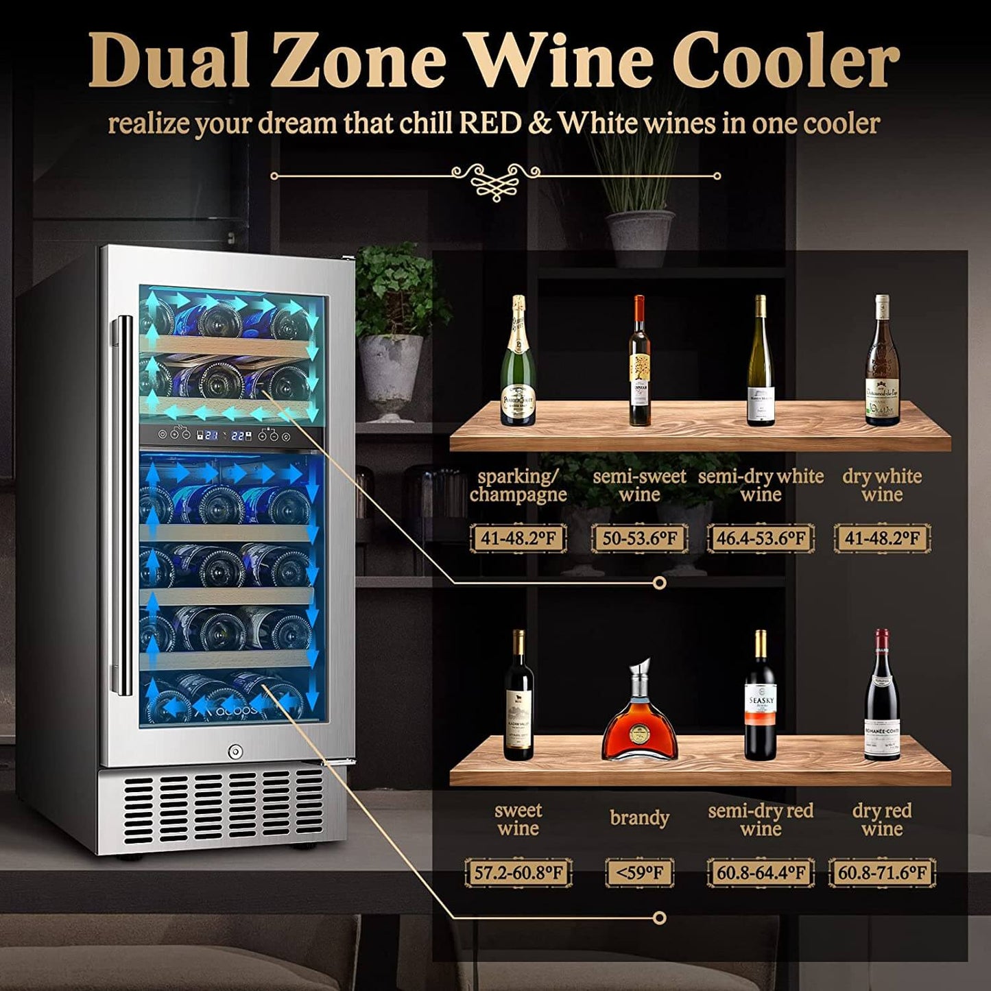 Bodega cooler 15 Inch Wine Cooler 28 Bottle Dual Zone Wine Refrigerator ‎JC-85B
